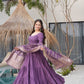Pure Chanderi Anarkali Suit in Roman Silk with Flare, Paired with Dupatta and Bottoms - Jaipuri Vastra