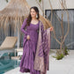 Pure Chanderi Anarkali Suit in Roman Silk with Flare, Paired with Dupatta and Bottoms - Jaipuri Vastra