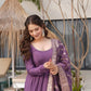 Pure Chanderi Anarkali Suit in Roman Silk with Flare, Paired with Dupatta and Bottoms - Jaipuri Vastra