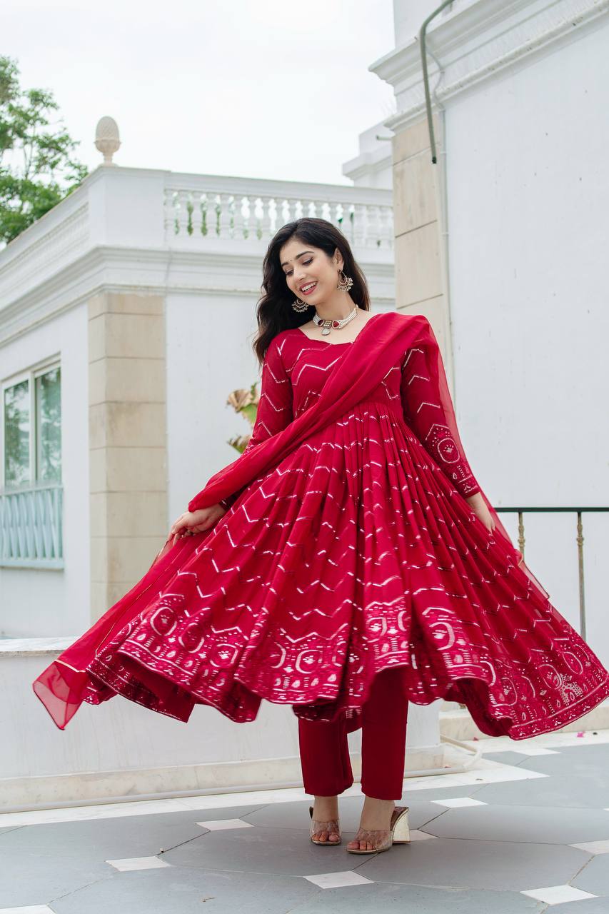 Designer Anarkali Suit Set for Women Faux Georgette with Embroidery and Lace Dupatta - Jaipuri Vastra