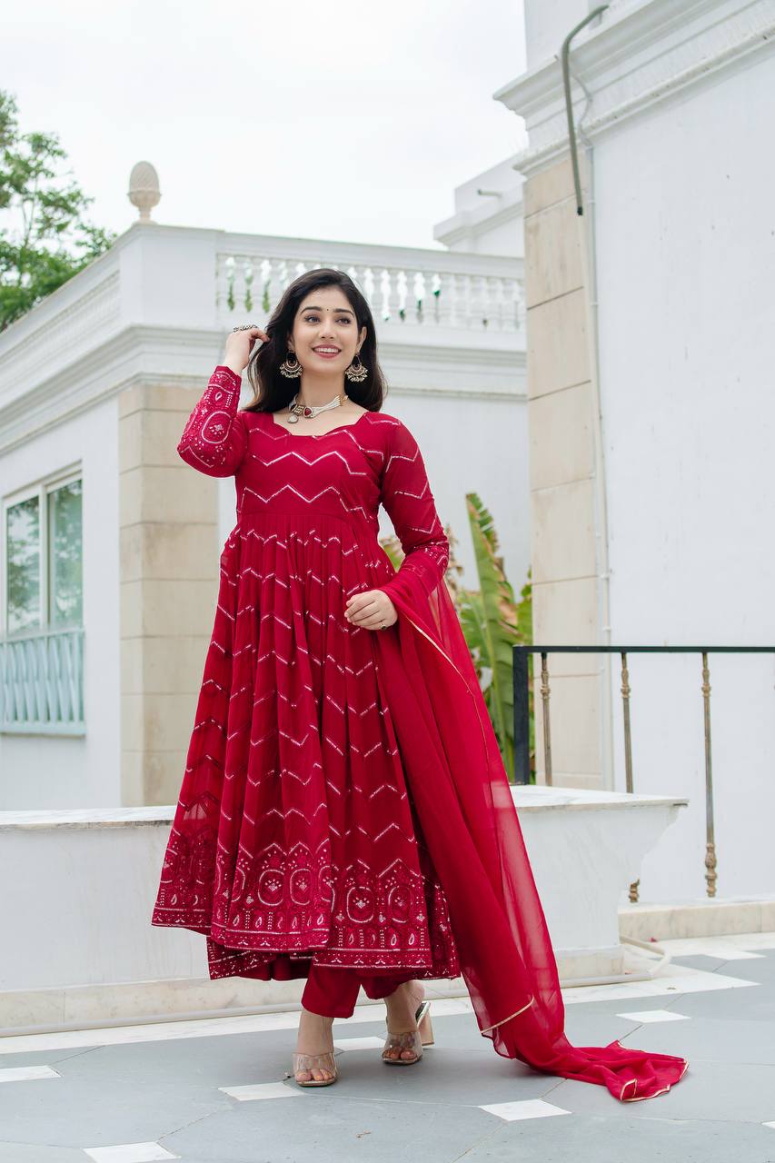 Designer Anarkali Suit Set for Women Faux Georgette with Embroidery and Lace Dupatta - Jaipuri Vastra