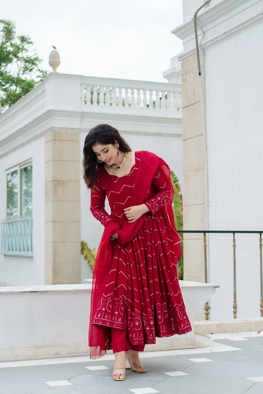 Designer Anarkali Suit Set for Women Faux Georgette with Embroidery and Lace Dupatta - Jaipuri Vastra