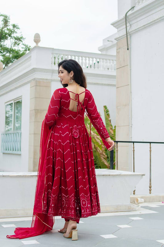 Designer Anarkali Suit Set for Women Faux Georgette with Embroidery and Lace Dupatta - Jaipuri Vastra