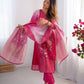 Chanderi Silk Jacquard Work and Digital Print Suit Set with Pant and Dupatta - Jaipuri Vastra