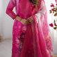 Chanderi Silk Jacquard Work and Digital Print Suit Set with Pant and Dupatta - Jaipuri Vastra