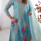 Chanderi Silk Jacquard Work and Digital Print Suit Set with Pant and Dupatta - Jaipuri Vastra