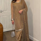 New Designer Faux Georgette Embroidered Top Farshi Pant Dupatta Set - Jaipuri Vastra