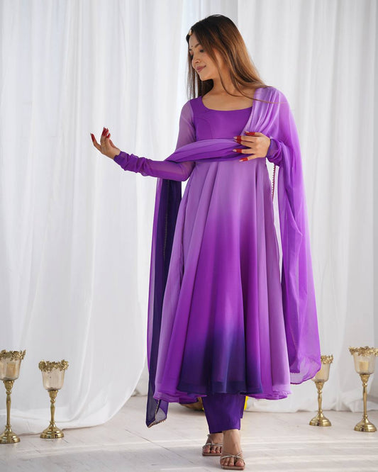 Fully Flared Soft Fox Georgette Anarkali with Coordinated Dupatta and Pant for Elegant Summer Wear - Jaipuri Vastra