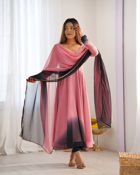 Fully Flared Soft Fox Georgette Anarkali with Coordinated Dupatta and Pant for Elegant Summer Wear - Jaipuri Vastra