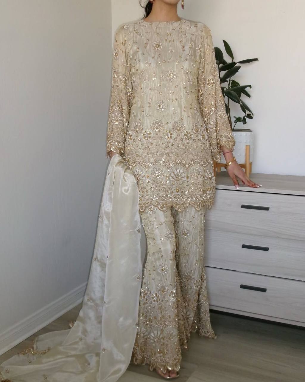 Complete Kurta Plazzo Dupatta Ensemble with Heavy Sequence Embroidery Work