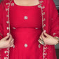 Designer Faux Georgette Ensemble with Hand Embellished Beads and Moti, Thread & Sequin Work, and Lace Border Dupatta