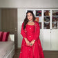Designer Faux Georgette Ensemble with Hand Embellished Beads and Moti, Thread & Sequin Work, and Lace Border Dupatta
