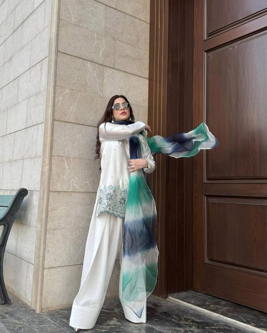 Exclusive Designer Wear Roman Silk Farsi Salwar Suit with Matching Embroidered Salwar and Elegant Dupatta