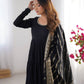 Pure Chanderi Anarkali Suit in Roman Silk with Flare, Paired with Dupatta and Bottoms - Jaipuri Vastra