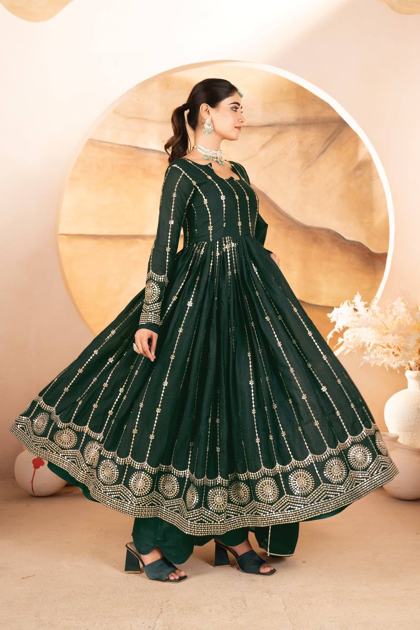 Designer Star Georgette Anarkali Suit Set with Embroidered Dupatta and Micro Cotton Pants - Jaipuri Vastra