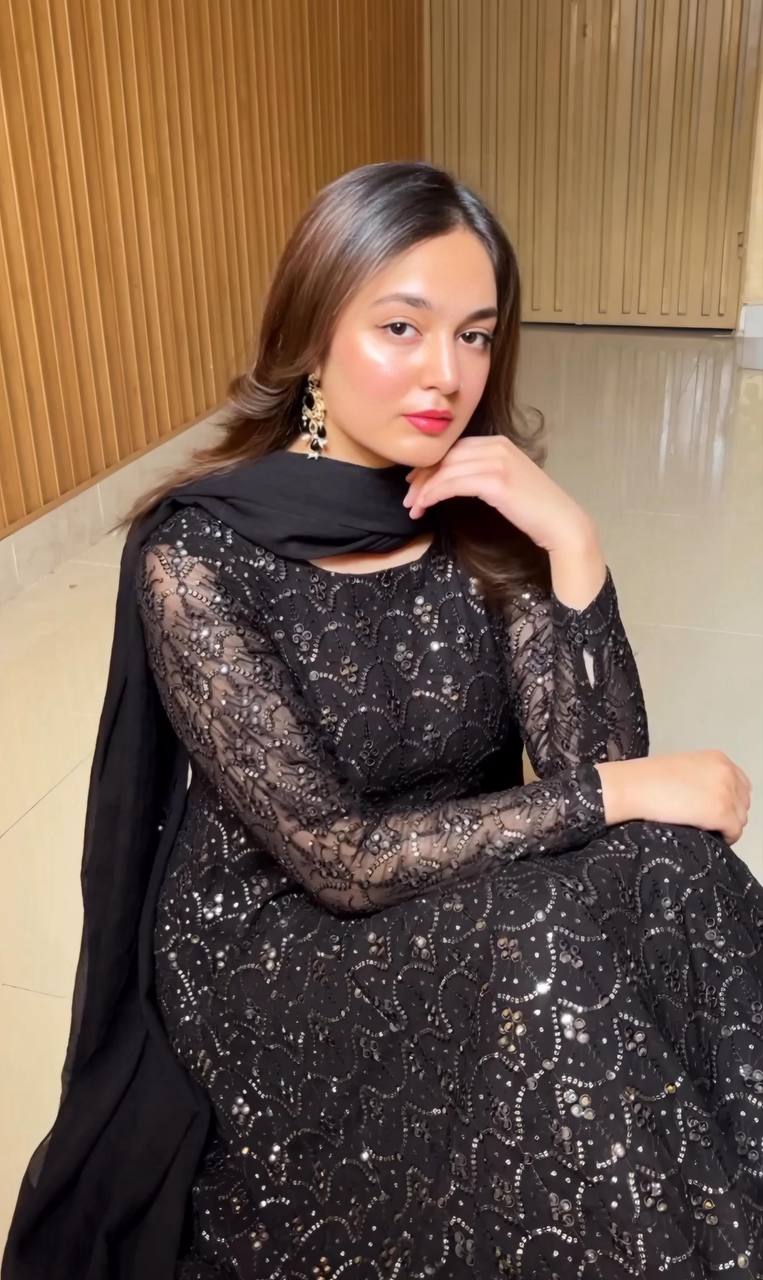 Exclusive Black Anarkali Suit for Women with Faux Blooming Sharara and Dupatta - Jaipuri Vastra