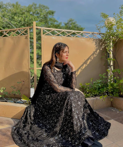 Exclusive Black Anarkali Suit for Women with Faux Blooming Sharara and Dupatta - Jaipuri Vastra