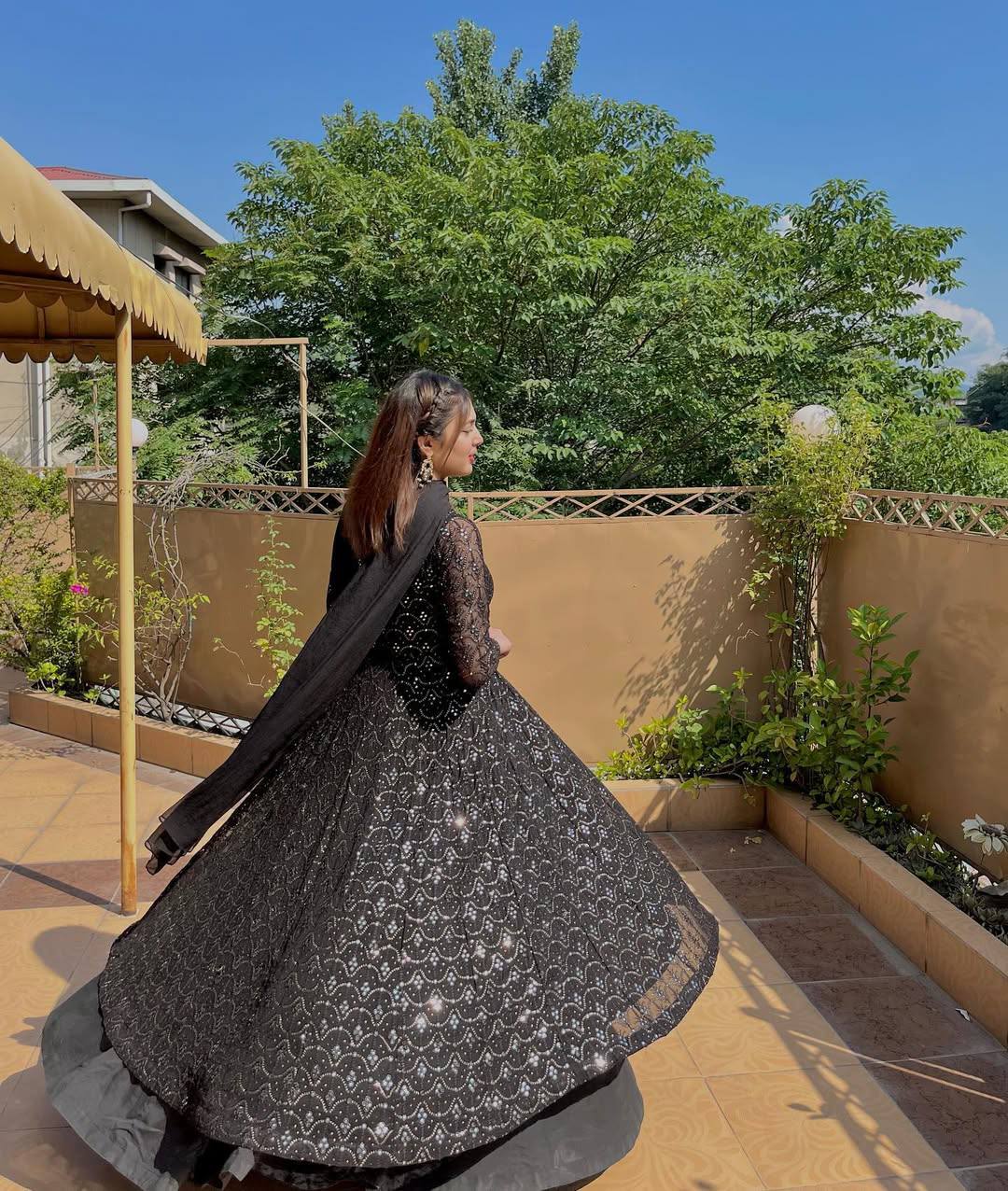 Exclusive Black Anarkali Suit for Women with Faux Blooming Sharara and Dupatta - Jaipuri Vastra