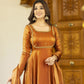 Elegant Evening Look in Brown Fendi Silk Gown with Lightweight Dupatta Accent - Jaipuri Vastra