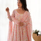 Designer Floral Chiffon Anarkali in Orange with Churidar Sleeves, Potli Buttons and Dupatta Set - Jaipuri Vastra