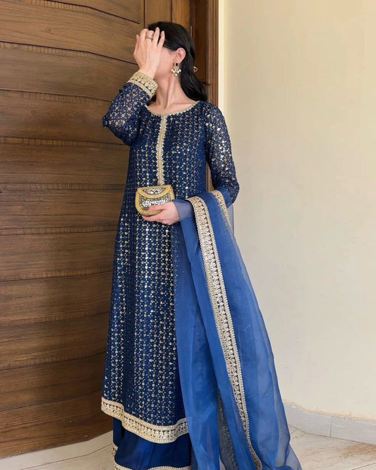 Lightweight Faux Georgette Pant and Dupatta Set with Graceful Appeal - Jaipuri Vastra