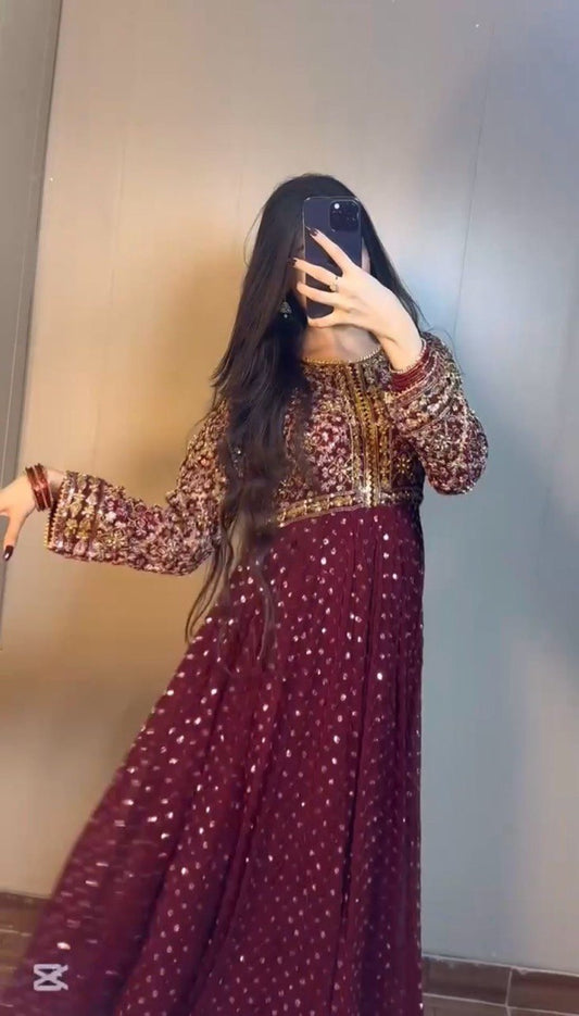 Beautiful Maroon Faux Georgette and Dupatta Ensemble for Festive Occasions - Jaipuri Vastra