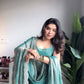 Graceful Blue Fandy Silk Gown Pant and Dupatta Set with Contemporary Style - Jaipuri Vastra