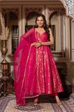 Graceful Dark Pink Jacquard Silk Pant and Dupatta Set Featuring Traditional Elegance - Jaipuri Vastra