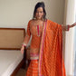 Stylish Orange Faux Georgette Kurti Sharara and Dupatta Ensemble for Festive Wear - Jaipuri Vastra