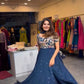 Designer Gown Set in Heavy Natural Crepe with Matching Pant and Dupatta - Jaipuri Vastra
