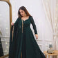 Stylish Dark Green Faux Georgette Top, Pant, and Dupatta Set with Handwork Lace Detail - Jaipuri Vastra