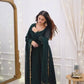 Stylish Dark Green Faux Georgette Top, Pant, and Dupatta Set with Handwork Lace Detail - Jaipuri Vastra