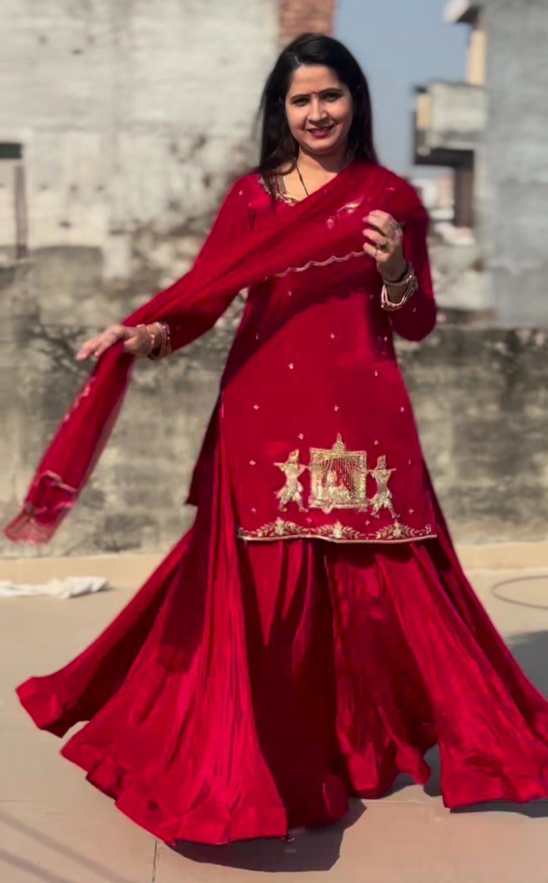 Stylish Natural Crepe Silk Kurti Lehenga Outfit with Soft Net Dupatta and Intricate Embroidery