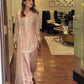 Elegant Three Piece Set in Pure Natural Crepe Silk with Embroidered Full Sleeve Top and Farshi Pant