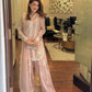 Elegant Three Piece Set in Pure Natural Crepe Silk with Embroidered Full Sleeve Top and Farshi Pant