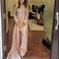 Elegant Three Piece Set in Pure Natural Crepe Silk with Embroidered Full Sleeve Top and Farshi Pant