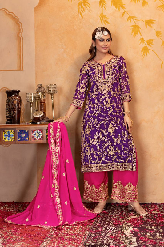 Designer Heavy Faux Georgette Fancy Top with Matching Palazzo Suit Set for Women - Jaipuri Vastra