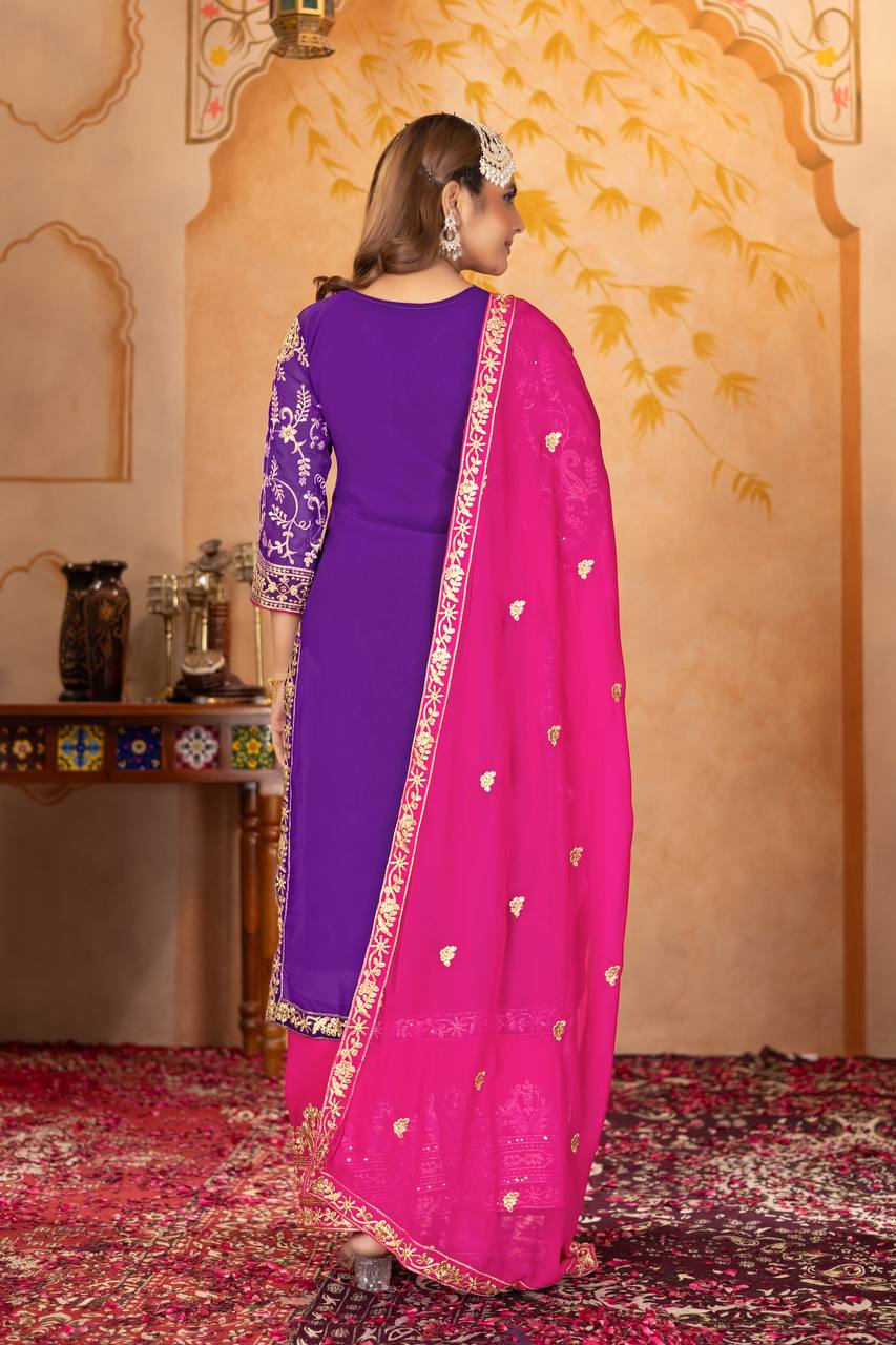Designer Heavy Faux Georgette Fancy Top with Matching Palazzo Suit Set for Women - Jaipuri Vastra