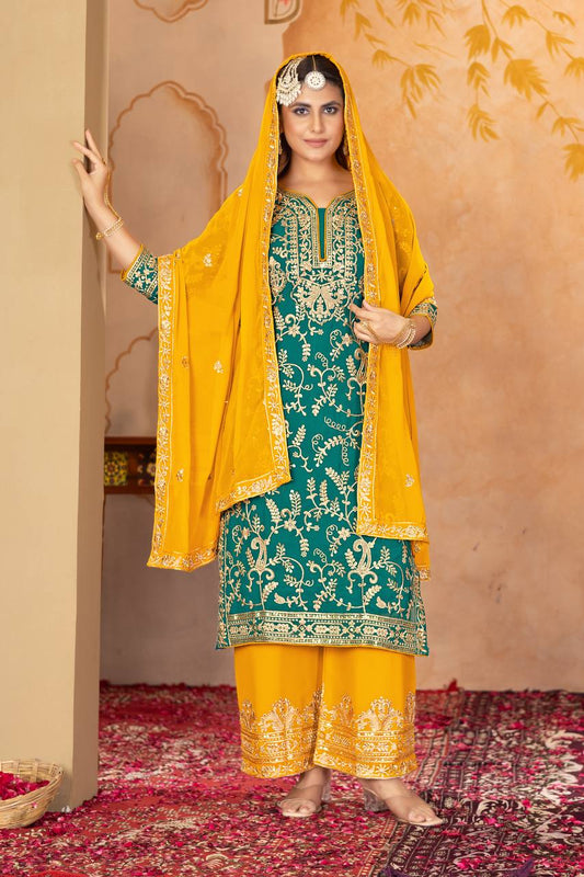 Designer Heavy Faux Georgette Fancy Top with Matching Palazzo Suit Set for Women - Jaipuri Vastra