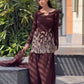 Designer Faux Georgette Top with Sequin Thread Work, Farshi Suit, and Organza Silk Dupatta with Four-Side Lace Border and Rivet Moti