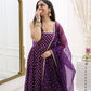 Purple Jequard Silk Top with Weaving and Lace Border, Paired with Pant and Dupatta Set