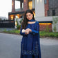 Designer Farshi Suit in Natural Crepe with Intricate Bead and Thread Embroidery and Blue Sequin Dupatta