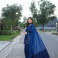 Designer Farshi Suit in Natural Crepe with Intricate Bead and Thread Embroidery and Blue Sequin Dupatta