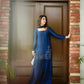 Designer Farshi Suit in Natural Crepe with Intricate Bead and Thread Embroidery and Blue Sequin Dupatta