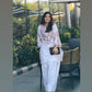 Elegant White Ensemble in Pure Natural Crepe Silk with Dupatta and Embroidery Details
