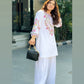 Elegant White Ensemble in Pure Natural Crepe Silk with Dupatta and Embroidery Details