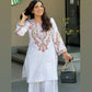 Elegant White Ensemble in Pure Natural Crepe Silk with Dupatta and Embroidery Details
