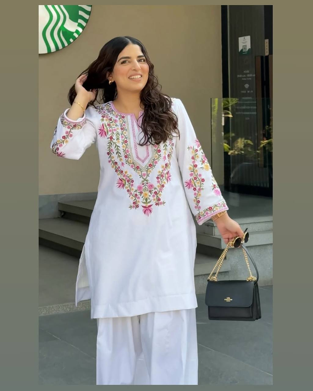 Elegant White Ensemble in Pure Natural Crepe Silk with Dupatta and Embroidery Details
