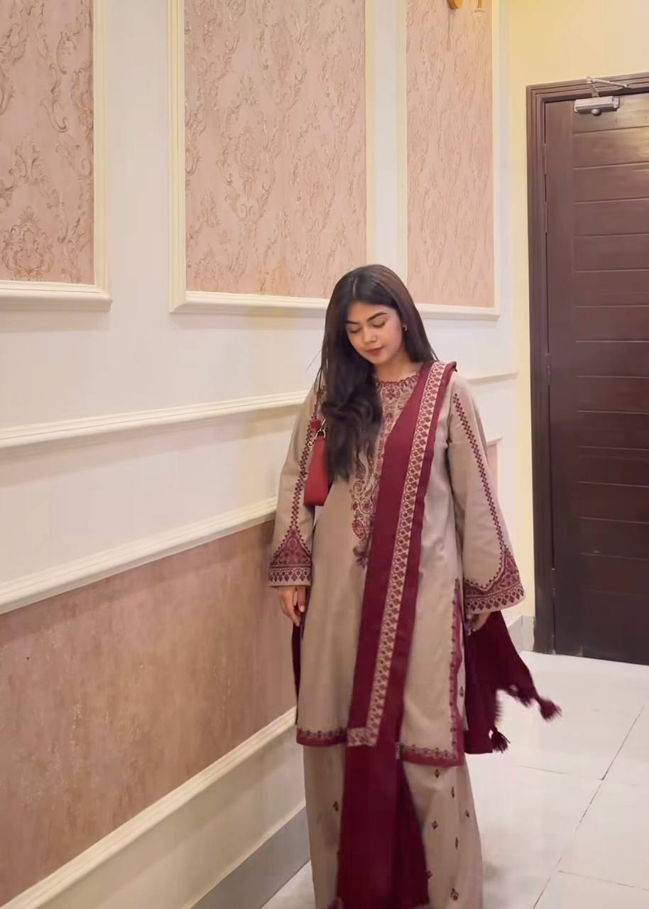 Fully Stitched Ready to Wear Faux Georgette Ensemble with Embroidery Beads and Full Sleeves