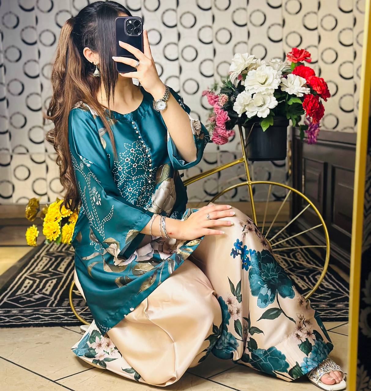 Modern Flair Meets Tradition in Natural Crepe Silk Digital Print Top Bottom and Dupatta